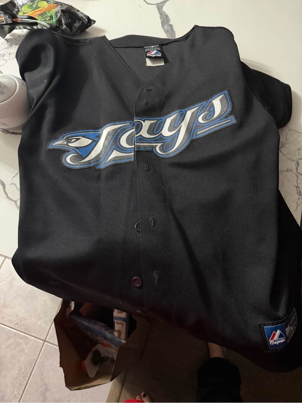 Majestic Black Toronto Blue Jays Button-Up Jersey with Blue & White Logo